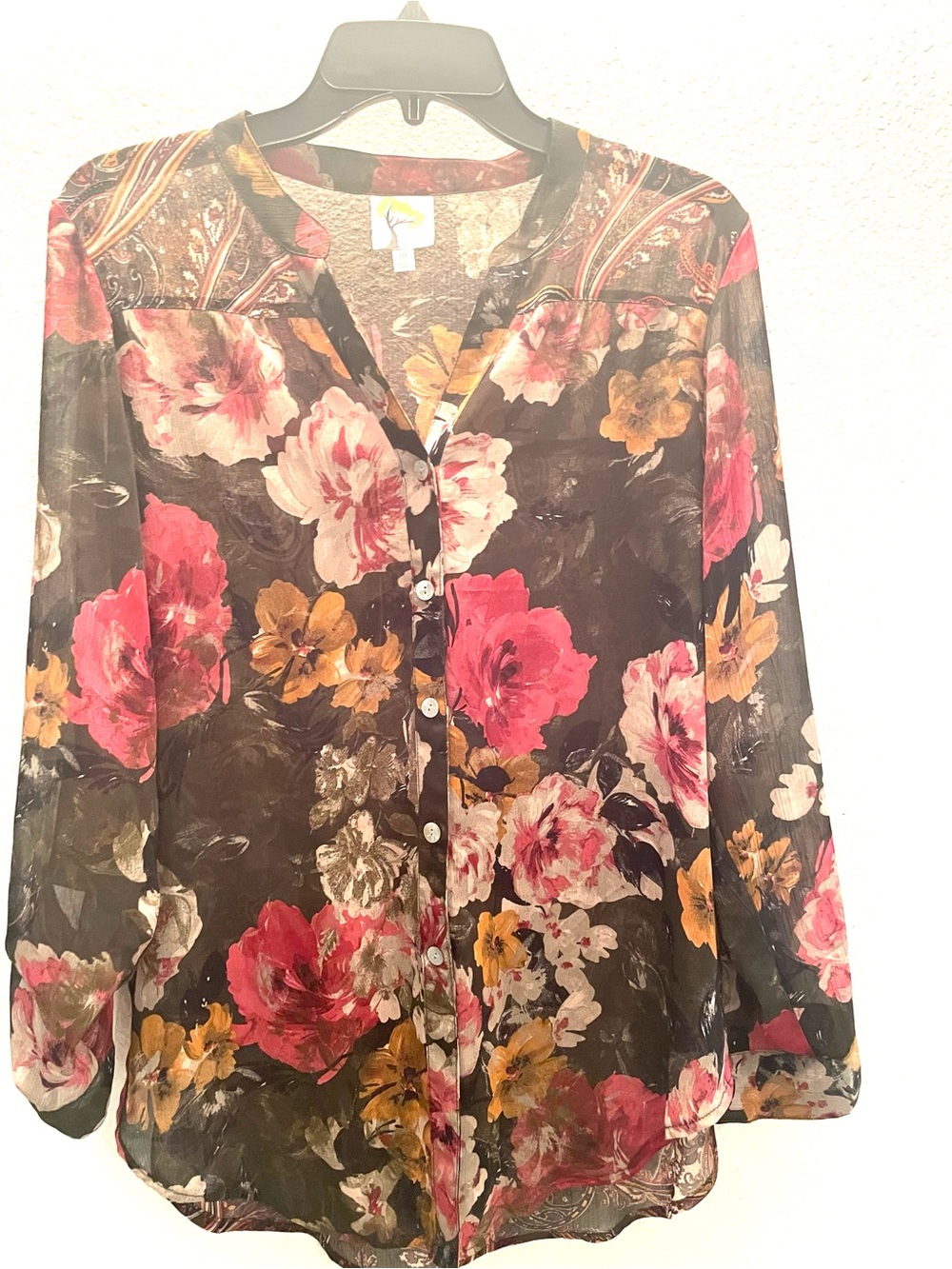 Fig and Flower Sheer Chiffon Graphic Floral Relaxed Blouse